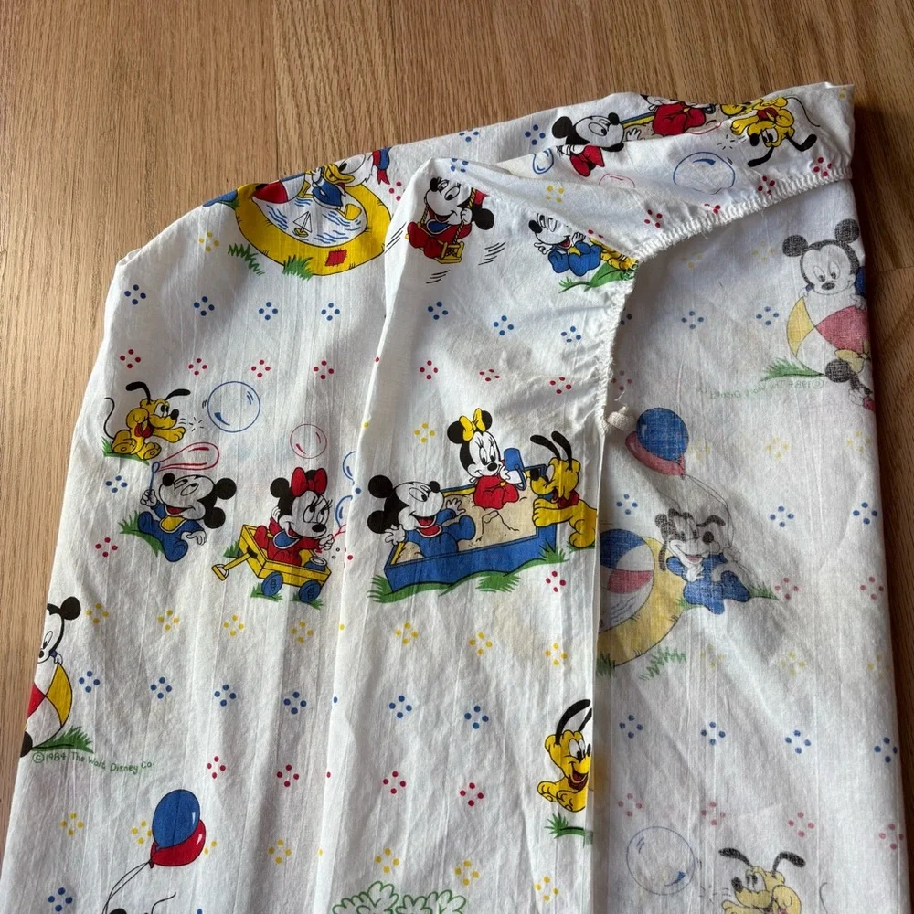 Vintage 1984 Dundee Fitted Mini Crib Sheet Baby Mickey Playground Print Cotton